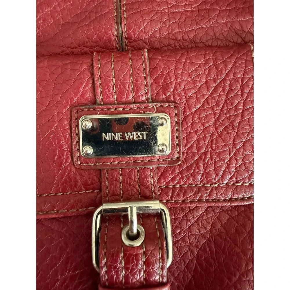Nine West Red Pebbled Faux Leather Crossbody Bag Buckle Detail Small Purse